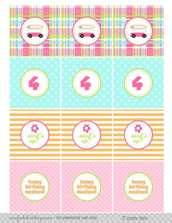 Printable Party Dots - Surfer Girl Birthday Party or Shower - Petite Party Studio Il_570xn
