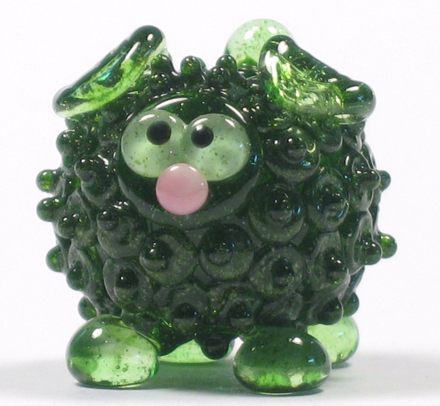 Sparkly Green Sheep Lamb Ewe Lampwork Glass Bead NLC Beads