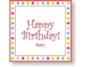 12 Happy Birthday Gift Labels with Multi Dot Border