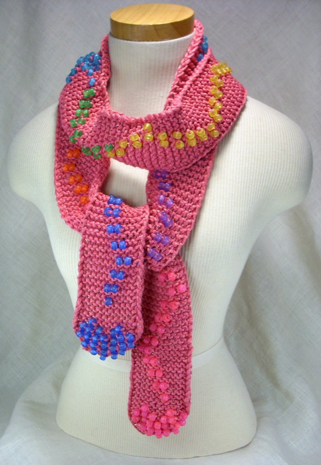 Candy  Hearts  Knitted Pink Scarf OOAK