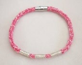 Red Recycled Cotton Silver Embroidered Magnetic Closure Vrlika Bracelet