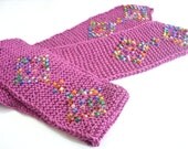 Electric Geometric Purple Beaded Handknit Scarf OOAK