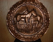 Old Hammered Copper Platter Plate with Zebra REDUCED