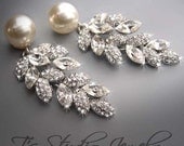 Pearl Bridal Chandelier Earrings Wedding Jewelry - Ivory Pearl and Crystal Rhinestone Earings - CAROLYN