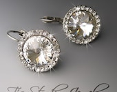 Crystal Clear Round Rivoli Rhinestone Bridal Earrings Silver Wedding Jewelry- SONIA