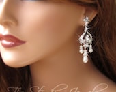 Pearl Bridal Chandelier Earrings - JASMINE Wedding Earings
