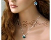 Peacock Blue Rivoli Bridesmaid Necklace and Earring Set Wedding Jewelry - SONIA