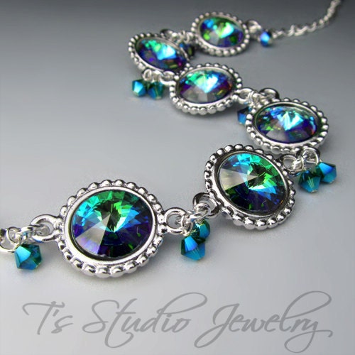 Peacock Blue Bridesmaid Wedding Earrings Crystal Rhinestone - SONIA