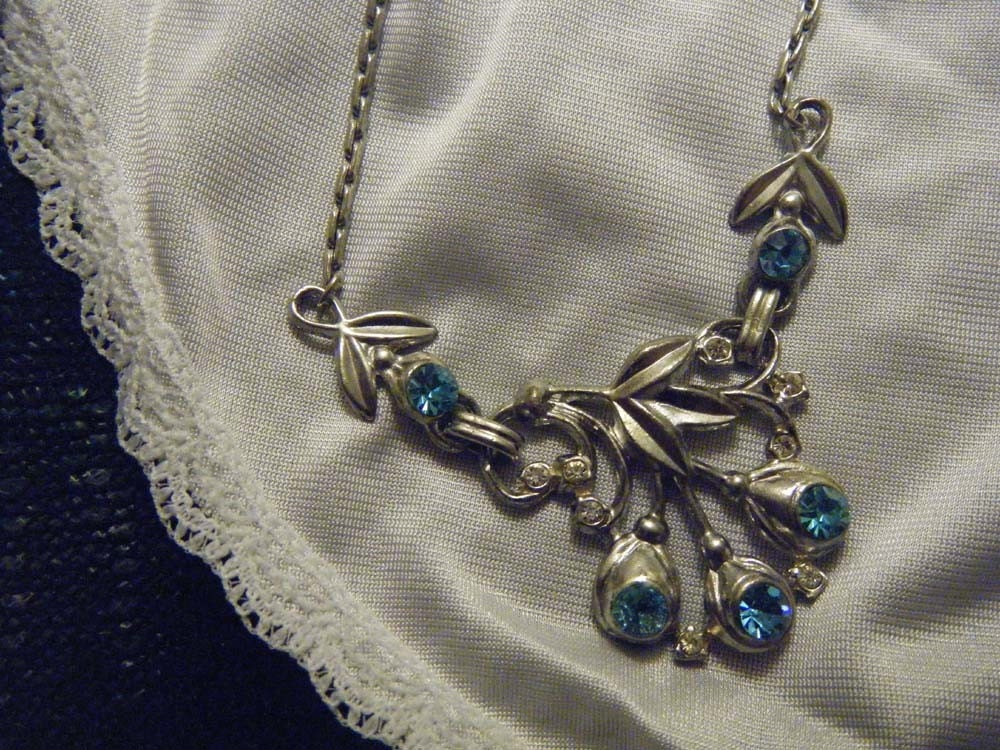 Vintage Blue Topaz Flower Necklace