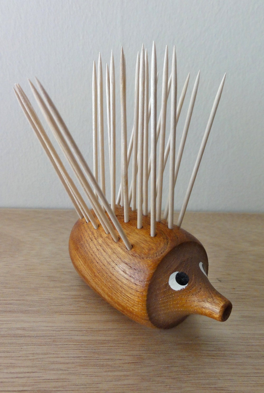 Vintage Mid Century Teak Hedgehog Toothpick Holder