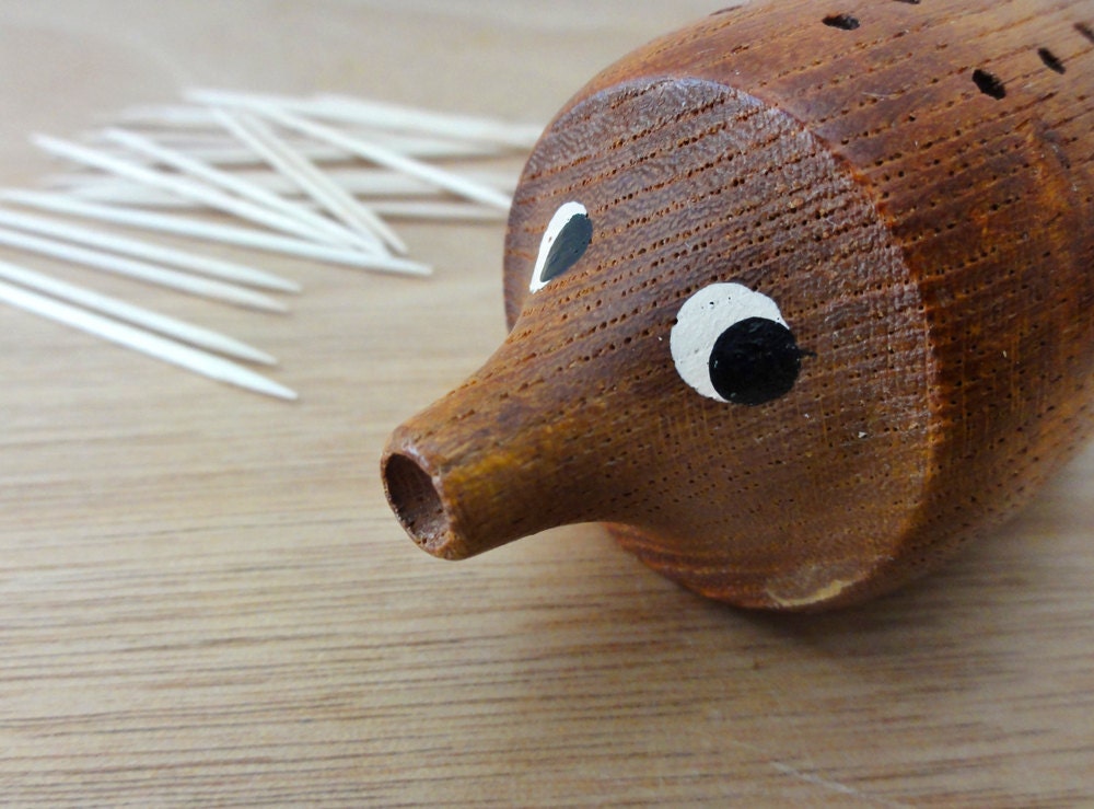 Vintage Mid Century Teak Hedgehog Toothpick Holder
