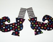 Iron On Fabric Applique Black Stripe Stocking STARS WITCH SHOES