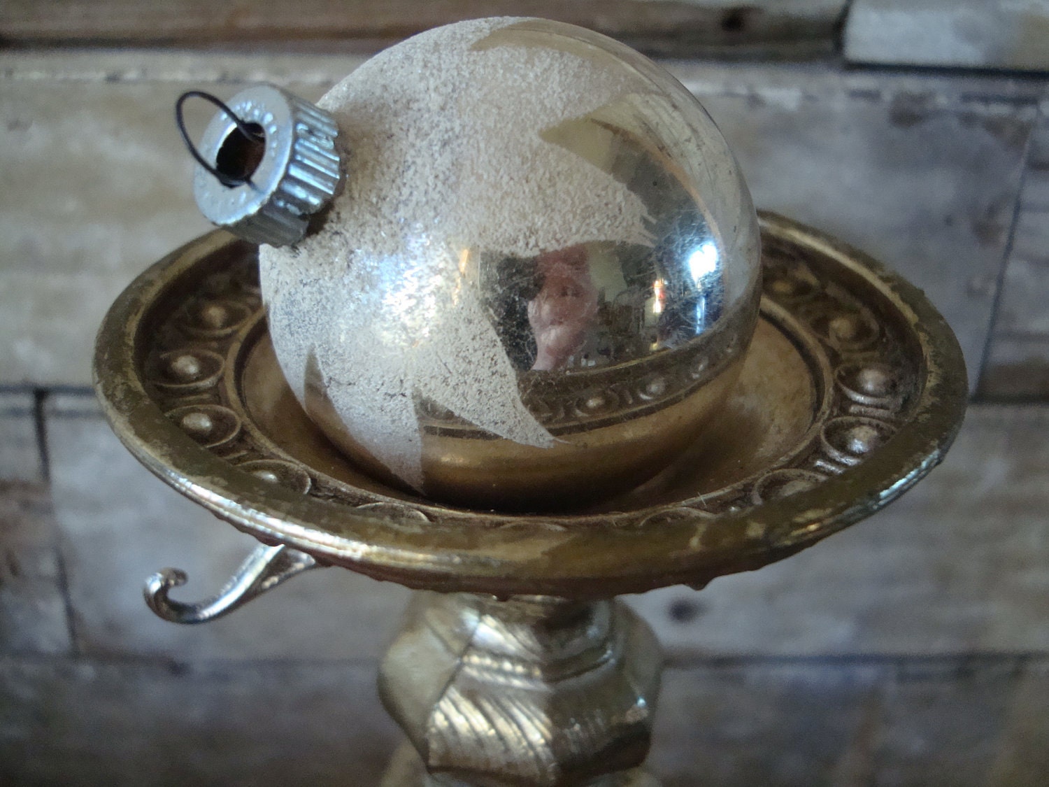 Christmas Silver Shiny Brite Mica Snow Capped Ornament Made In The USA