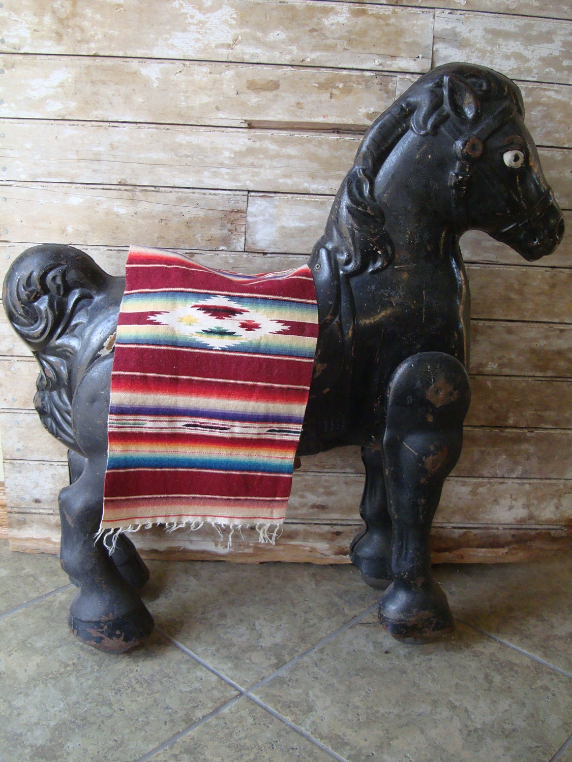 Vintage Serape Saltillo Woven Runner 1950s Shabby Chic