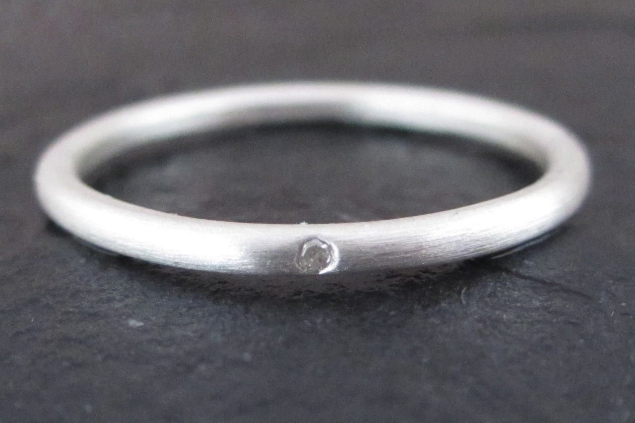 Diamond and Sterling Silver Stacking Round Shank Ring Matte Finish 925 Handmade Size: 7
