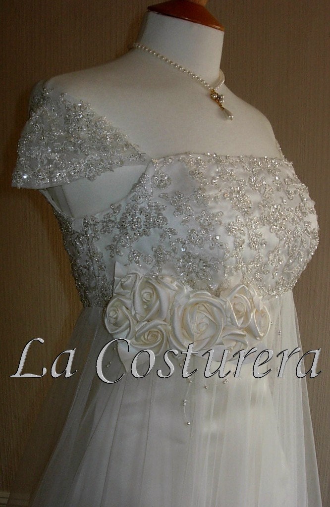 Wedding Gown - Handmade Beaded Lace Embellished Empire Vintage Reception