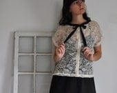 SALE Euphrosine Lace Blouse with Bow Tie and Vintage Buttons - Size M