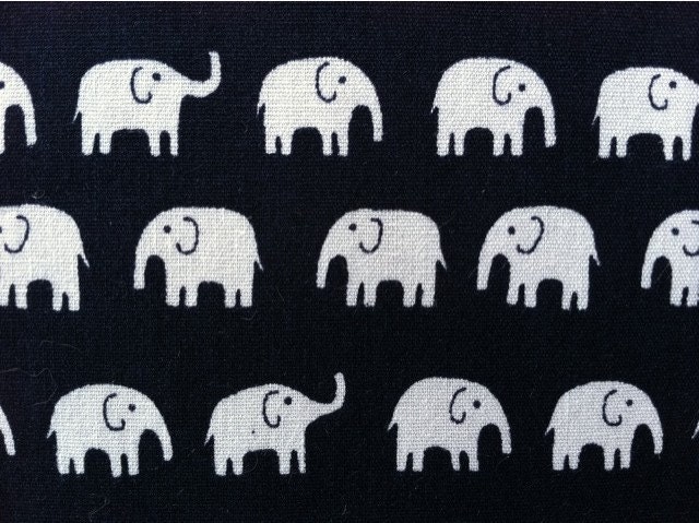 Tiny Elephants in Black/Navy Cotton Fabric - 1 Yard