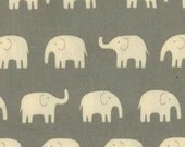 Elephants Fabric in Gray Cotton Canvas Japanese Imported Fabric Yardage - 1 yard