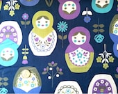 Kokka Fabric Matryoshka Fabric in Blue / Purple  - 1 Yard