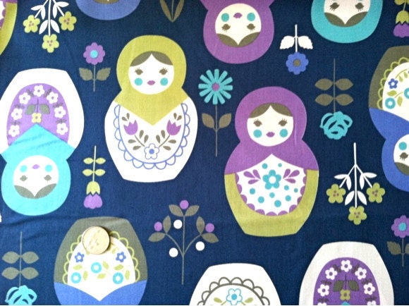 Kokka Fabric Matryoshka Fabric in Blue / Purple  - 1 Yard