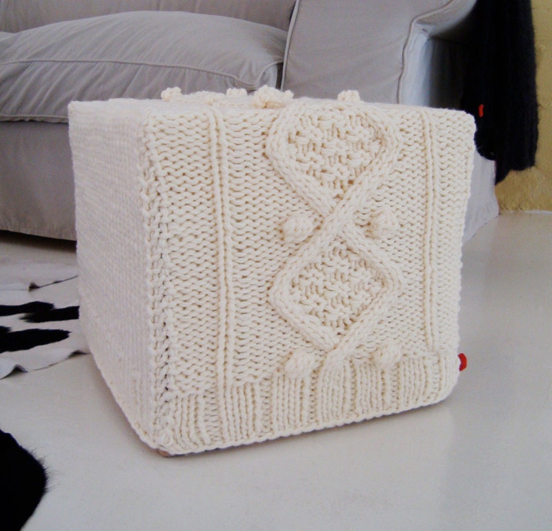 cream aran chunky knitted ottoman slip cover (to fit Ikea base)