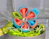 Fabric Flower Hair Clip for Girls -CoralSky Medium Moonlit by TheMonkeyMoos