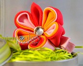 Fabric Flower Hair Accessory - Tropical Punch Medium Skylit - Kanzashi