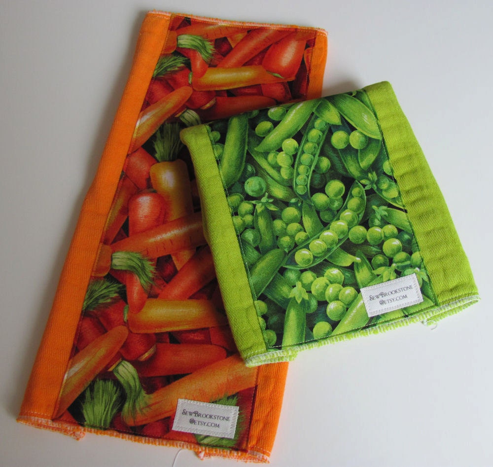 Hand Dyed Mini Burp Cloth Set with Peas and Carrots Fabric