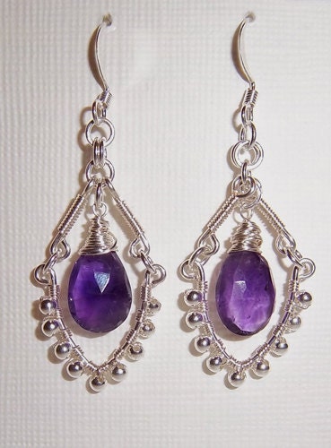 Amethyst and Sterling Silver Wire Wrapped earrings