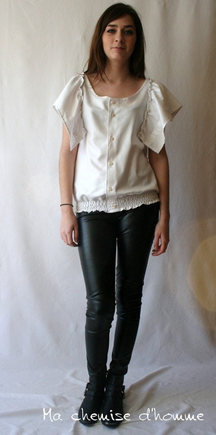 Wear butterfly shirt - Upycled white man's shirt Burton - Maela - US 10/12 6 EU 38/40