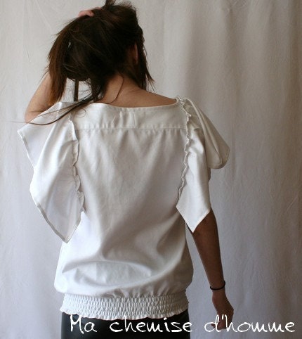 Wear butterfly shirt - Upycled white man's shirt Burton - Maela - US 10/12 6 EU 38/40
