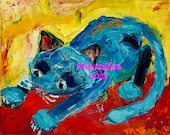Blue Cat Stretching oil painting by Melissa BEE