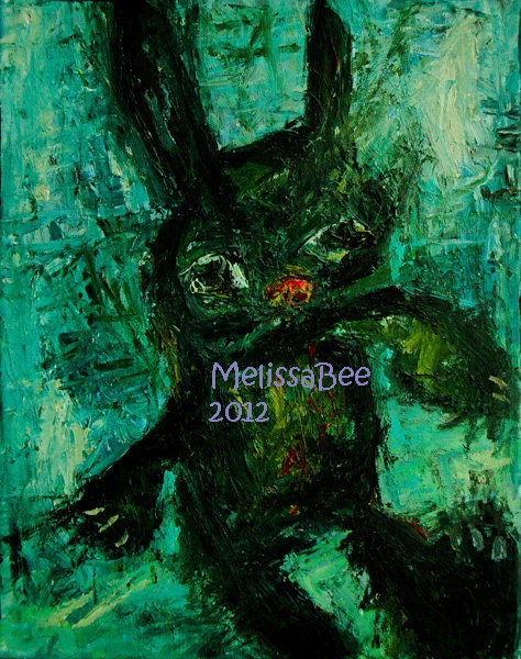 Green Toy Rabbit ORIGINAL painting by Melissa BEE