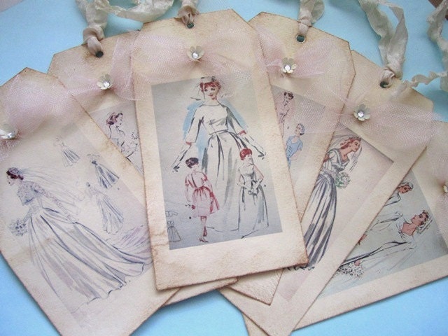 Shabby Vintage Bride Gift Tags Set of 6