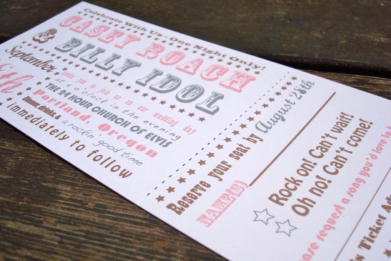 Concert Ticket Wedding Invitation - Deposit to get Started - Free Shipping