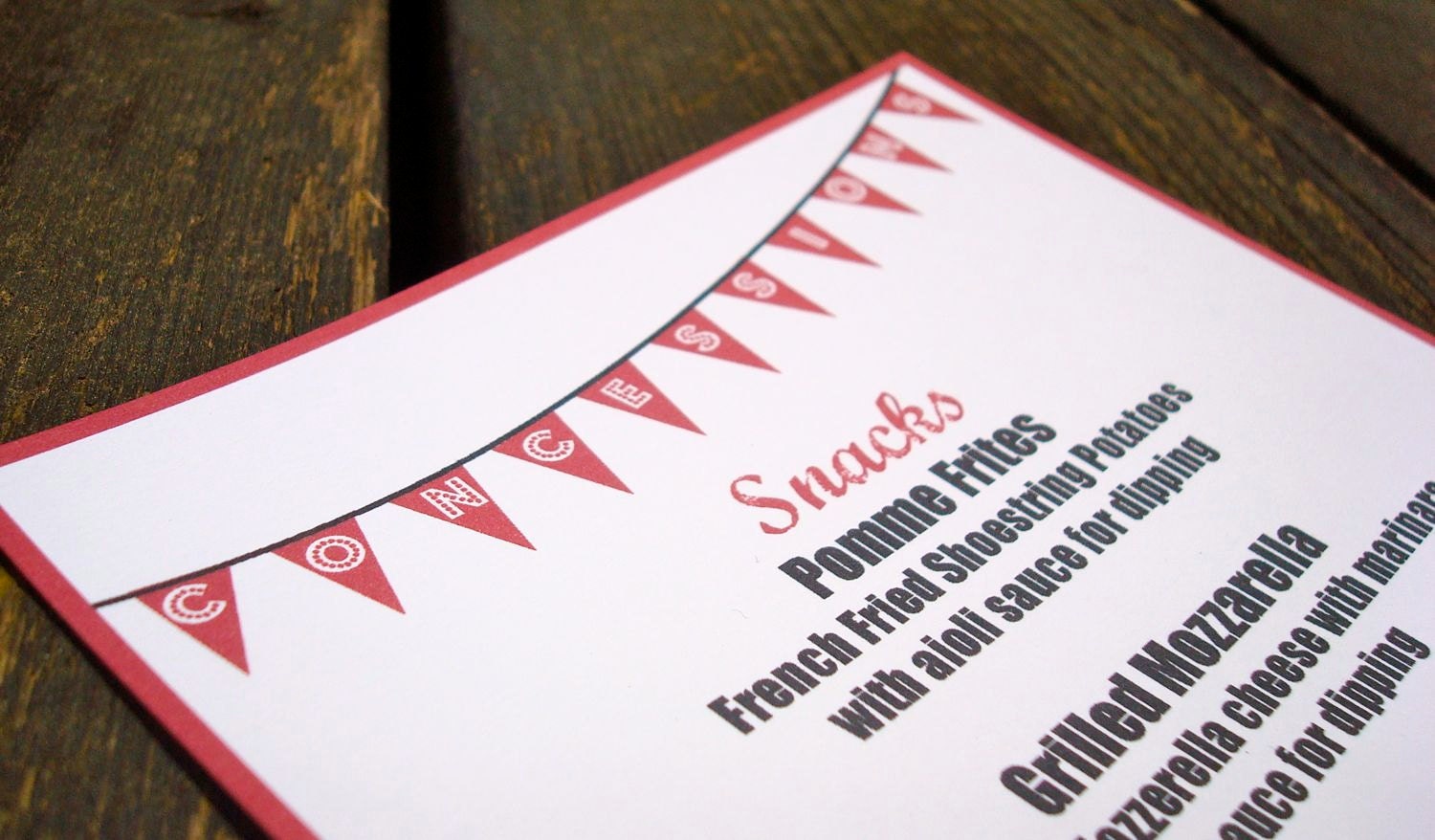 Concessions Menu for Weddings and Parties (Sample)