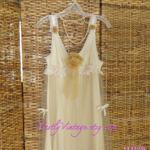 Bridesmaid Dress Custom Hand Dyed Dress Vintage Slip with Lace Rosettes Tulle Netting by vastly vintage on etsy
