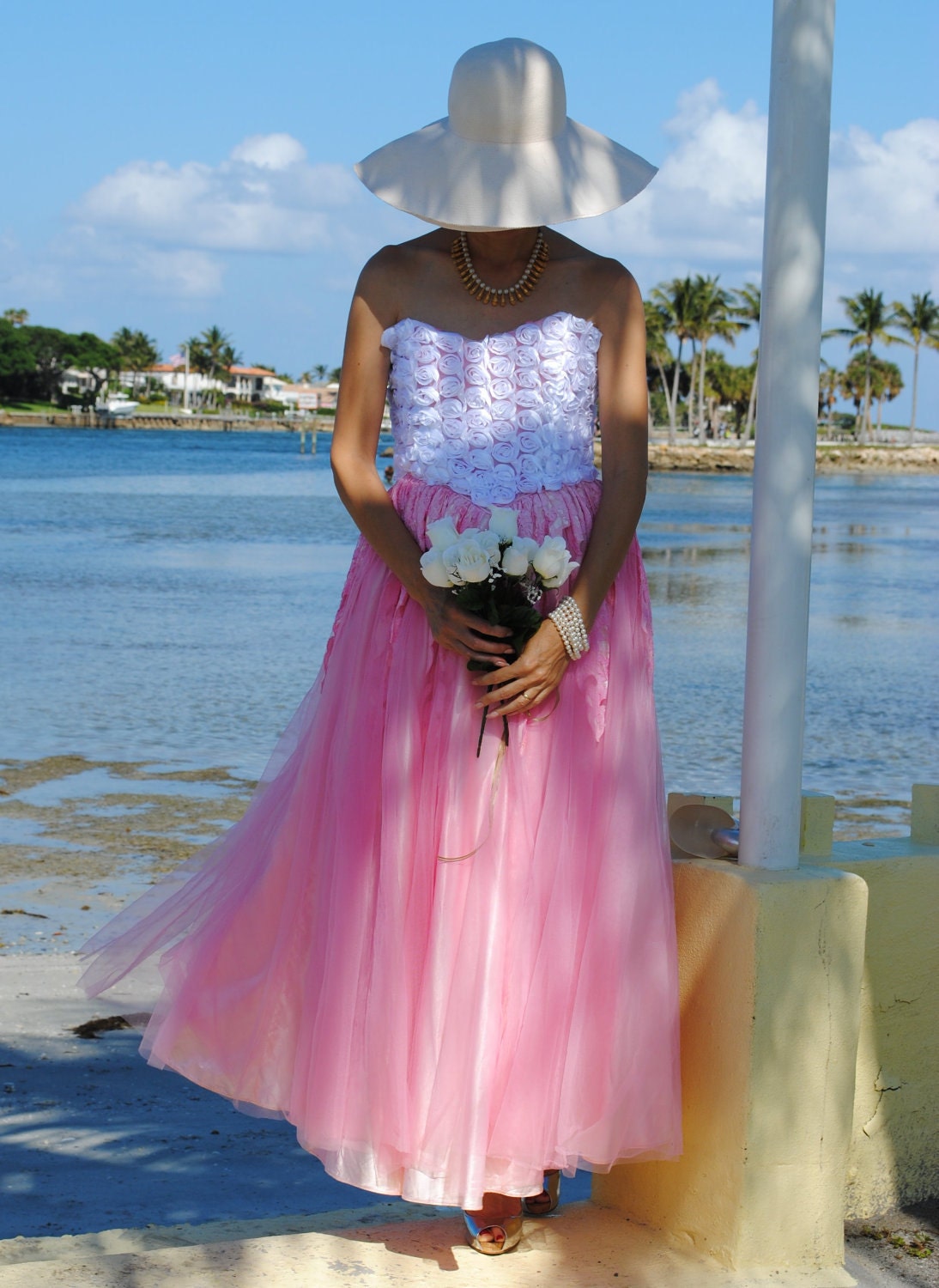 Vintage Wedding Dress white rosettes pink steampunk upcycled 80s lace wedding gown hand dyed by vastly vintage on etsy