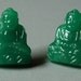 HANDMADE vintage 1950's BUDDHA little green glass from Japan post stud earrings