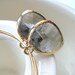 large gold plated hoops with gray glass drops earrings.  Everyday Hoop Collection: soft gray grey glass