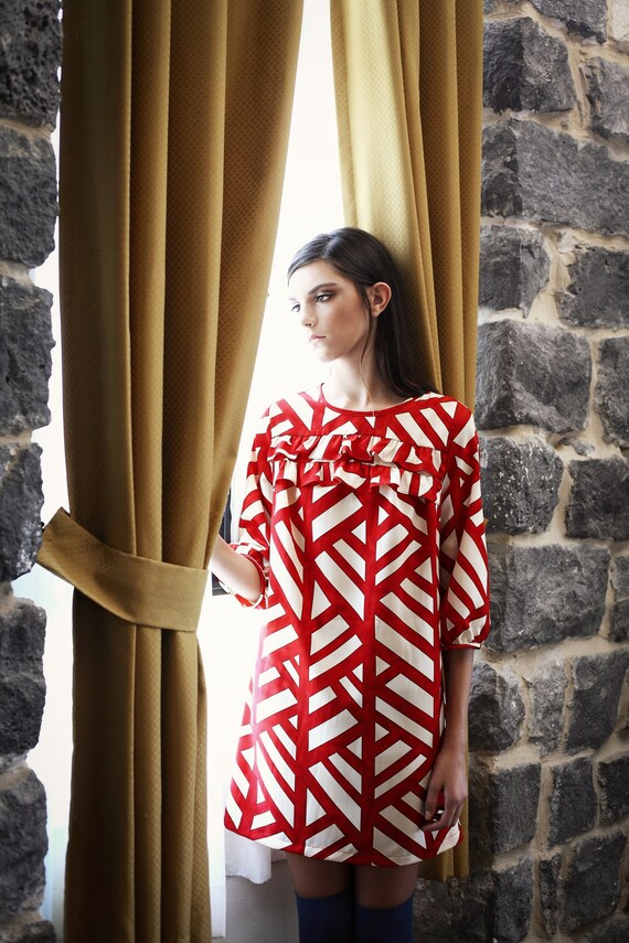 Memorial day sale, Cocktail dress, Formal dress, Party dress, Womens dress with ruffles, Bridesmaid dress, Geometric dress, On sale