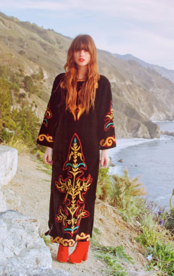 Black Velvet Caftan with embroidery