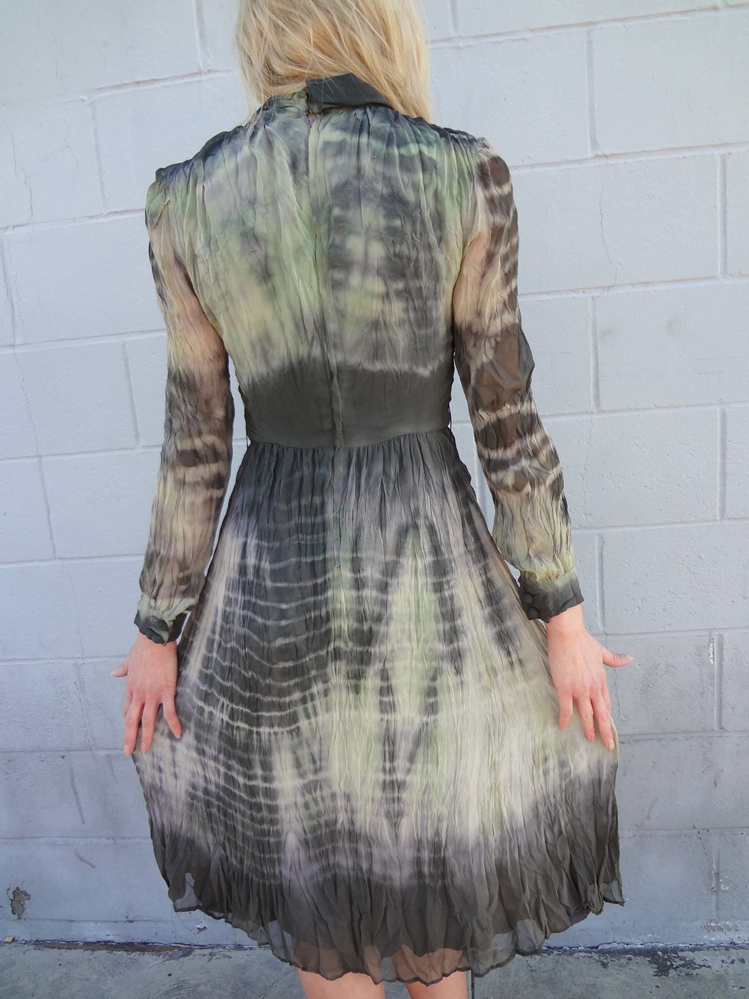 RESERVED FOR JULIA Hand Tie Dyed Vintage Silk Dress