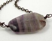 Necklace gemstone chain rainbow purple fluorite modern minimalist bold nisex flat slab fine lightweight aluminium copper tone free shipping