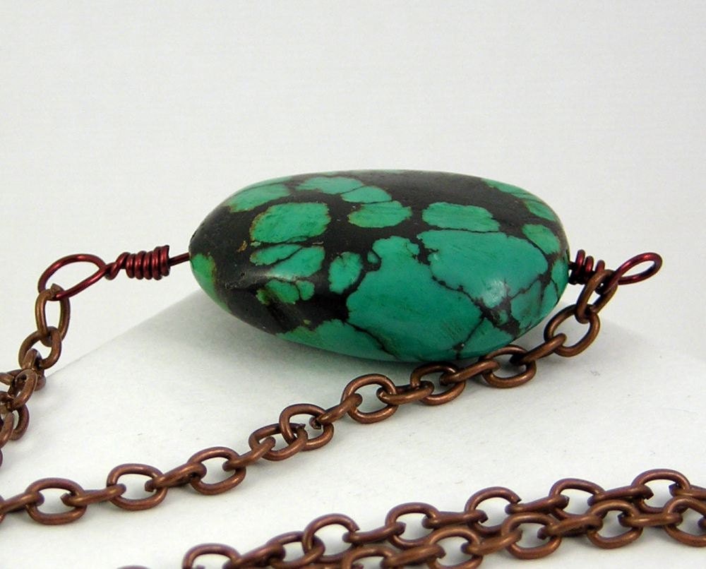 Necklace turquoise gemstone nugget december birthstone fine lightweight unisex modern minimalistaluminium copper tone free shipping teamt