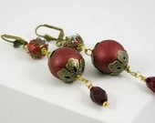 earrings dangle long antique gold red vintage style shabby chic long free shipping romantic victorian