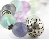 gemstones bracelet free shipping sterling silver and rainbow fluorite green aqua clear purple healing stones - PiaBarileJewelry