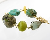 bracelet wire wrapped antique gold gemstones vintage style shabby chic romantic dragonfly jade turquoise aventurine amber aquamarine - PiaBarileJewelry