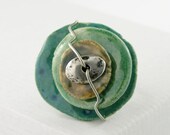 ring cocktail ceramic stacked saucers wire wrapped silver turquoise teal green olive blue free shipping modern statement organic nature